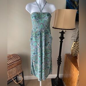 Aerie Strapless Paisley Jumpsuit in Teal and Green